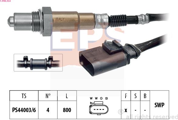 EPS 1.998.354 - Лямбда-зонд, датчик кислорода autospares.lv