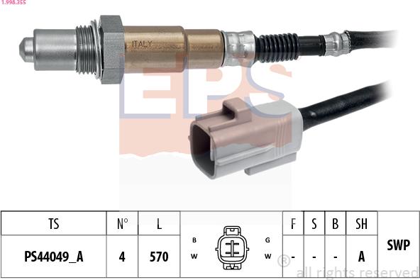 EPS 1.998.355 - Лямбда-зонд, датчик кислорода autospares.lv