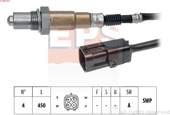 EPS 1.998.357 - Лямбда-зонд, датчик кислорода autospares.lv