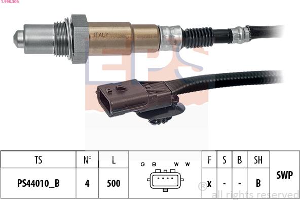 EPS 1.998.306 - Лямбда-зонд, датчик кислорода autospares.lv