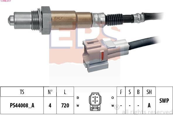 EPS 1.998.317 - Лямбда-зонд, датчик кислорода autospares.lv