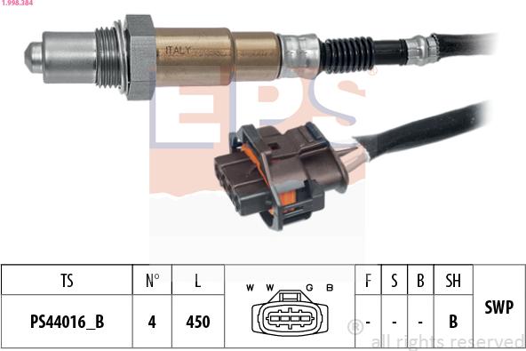 EPS 1.998.384 - Лямбда-зонд, датчик кислорода autospares.lv