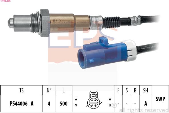 EPS 1.998.296 - Лямбда-зонд, датчик кислорода autospares.lv