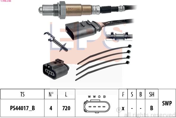 EPS 1.998.248 - Лямбда-зонд, датчик кислорода autospares.lv