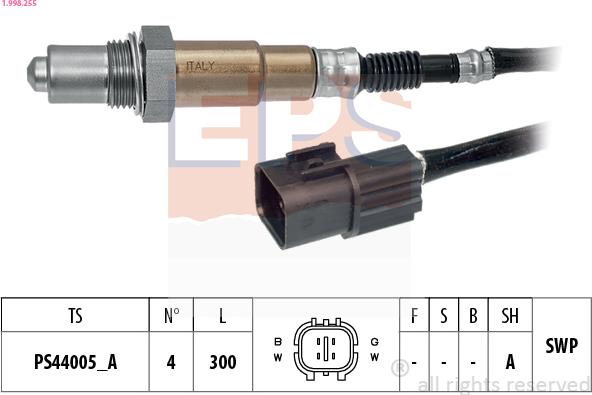 EPS 1.998.255 - Лямбда-зонд, датчик кислорода autospares.lv