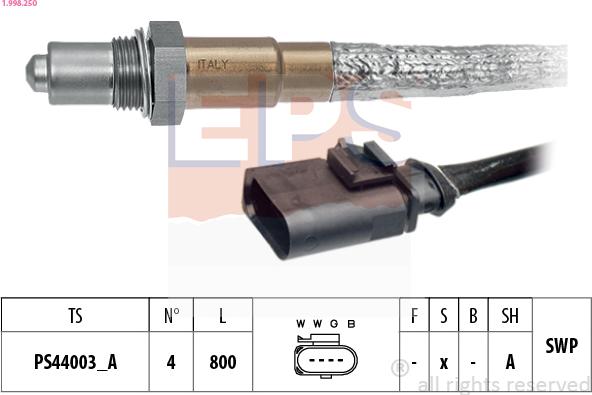 EPS 1.998.250 - Лямбда-зонд, датчик кислорода autospares.lv