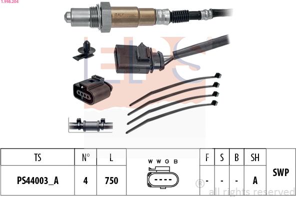 EPS 1.998.204 - Лямбда-зонд, датчик кислорода autospares.lv