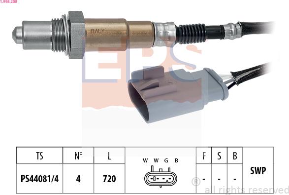 EPS 1.998.208 - Лямбда-зонд, датчик кислорода autospares.lv