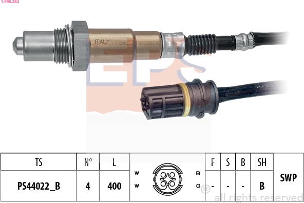 EPS 1.998.284 - Лямбда-зонд, датчик кислорода autospares.lv