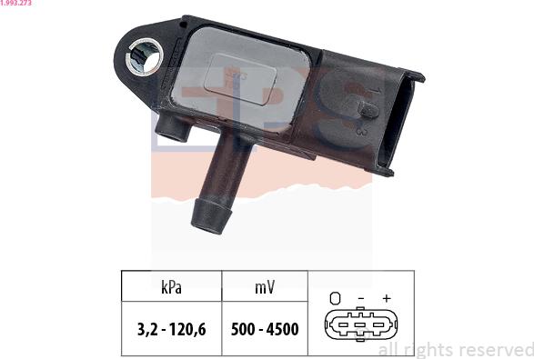 EPS 1.993.273 - Датчик, давление выхлопных газов autospares.lv