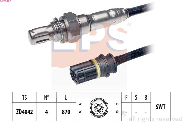 EPS 1.997.407 - Лямбда-зонд, датчик кислорода autospares.lv