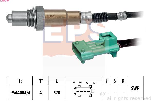 EPS 1.997.597 - Лямбда-зонд, датчик кислорода autospares.lv