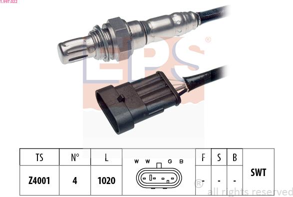 EPS 1.997.022 - Лямбда-зонд, датчик кислорода autospares.lv