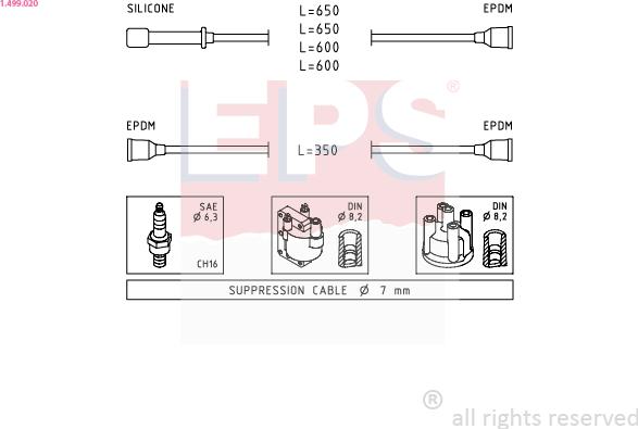 EPS 1.499.020 - Комплект проводов зажигания autospares.lv