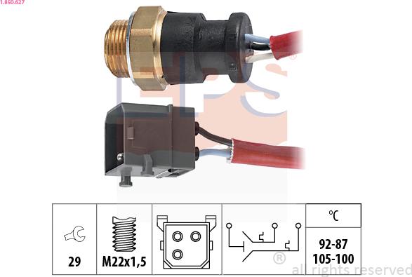 EPS 1.850.627 - Термовыключатель, вентилятор радиатора / кондиционера autospares.lv