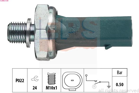 EPS 1.800.139 - Датчик, давление масла autospares.lv