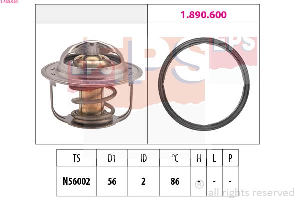 EPS 1.880.949 - Термостат охлаждающей жидкости / корпус autospares.lv