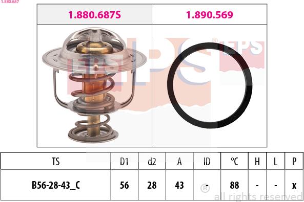 EPS 1.880.687 - Термостат охлаждающей жидкости / корпус autospares.lv