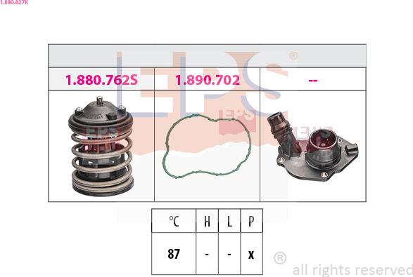 EPS 1.880.827K - Термостат охлаждающей жидкости / корпус autospares.lv