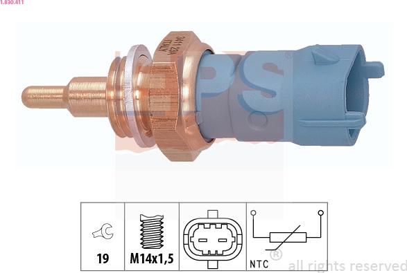 EPS 1.830.411 - Датчик, температура охлаждающей жидкости autospares.lv