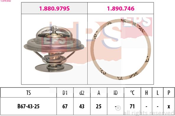 EPS 1.879.942 - Термостат охлаждающей жидкости / корпус autospares.lv