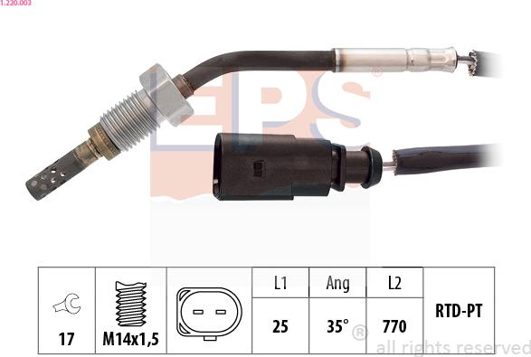 EPS 1.220.003 - Датчик, температура выхлопных газов autospares.lv