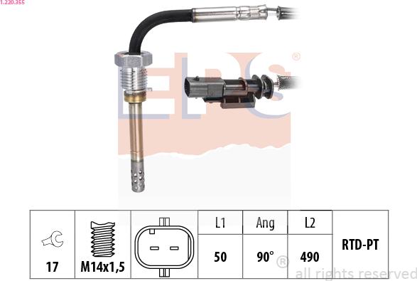 EPS 1.220.355 - Датчик, температура выхлопных газов autospares.lv