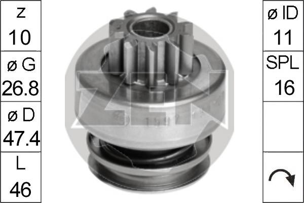 ERA ZN1597 - Ведущая шестерня, бендикс, стартер autospares.lv