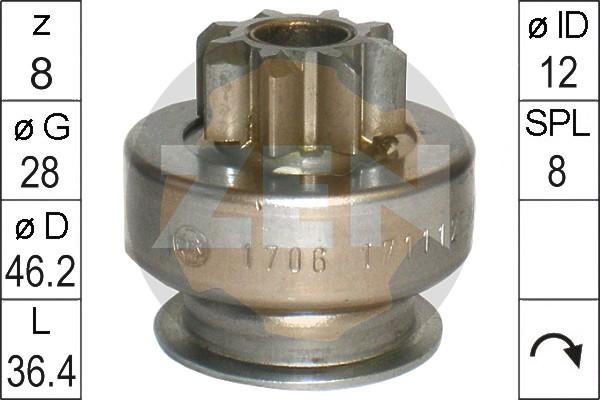 ERA ZN1706 - Ведущая шестерня, бендикс, стартер autospares.lv