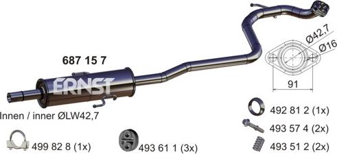 ERNST 687157 - Средний глушитель выхлопных газов autospares.lv