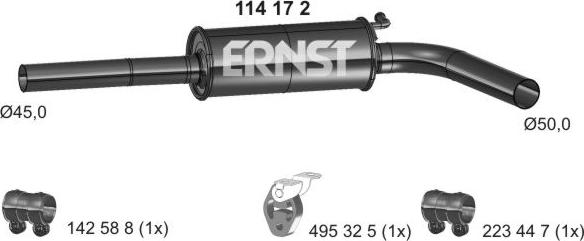 ERNST 114172 - Средний глушитель выхлопных газов autospares.lv