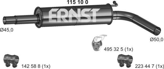ERNST 115100 - Средний глушитель выхлопных газов autospares.lv