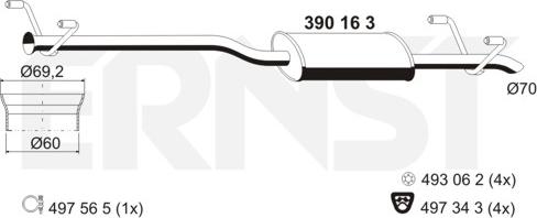 ERNST 390163 - Средний глушитель выхлопных газов autospares.lv