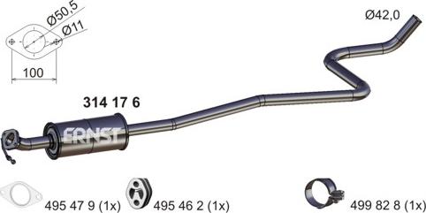 ERNST 314176 - Средний глушитель выхлопных газов autospares.lv