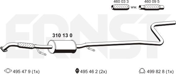 ERNST 310130 - Средний глушитель выхлопных газов autospares.lv