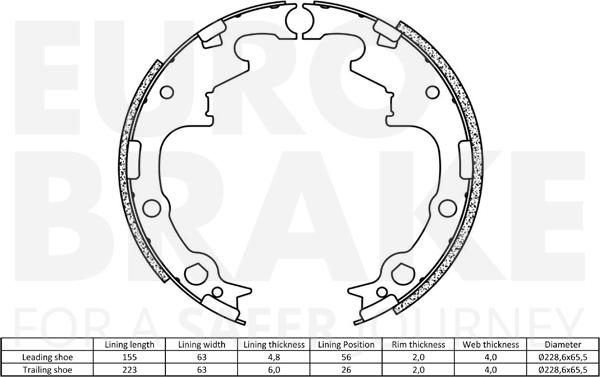 Eurobrake 58492793630 - Комплект тормозных колодок, барабанные autospares.lv