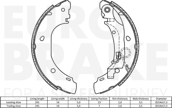 Eurobrake 58492719701 - Комплект тормозных колодок, барабанные autospares.lv