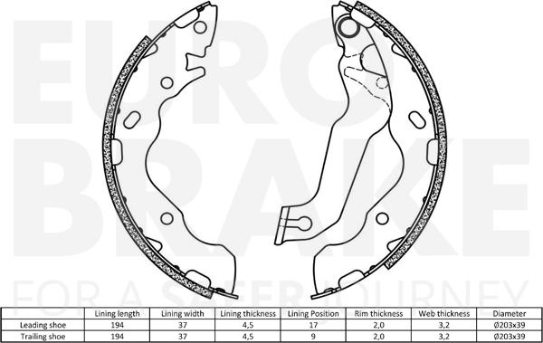 Eurobrake 58492734703 - Комплект тормозных колодок, барабанные autospares.lv