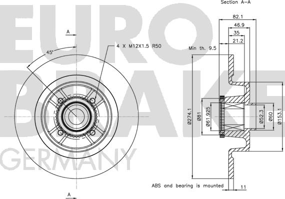 Eurobrake 5815313946 - Тормозной диск autospares.lv