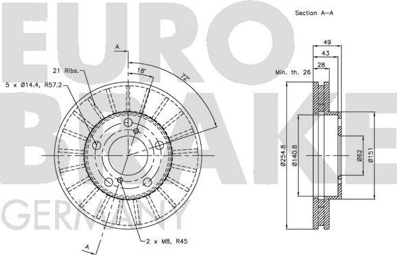 Eurobrake 5815204547 - Тормозной диск autospares.lv