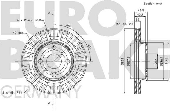 Eurobrake 5815204551 - Тормозной диск autospares.lv