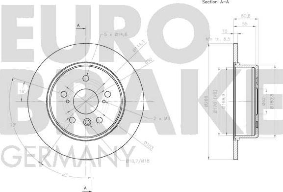 Eurobrake 58152045158 - Тормозной диск autospares.lv