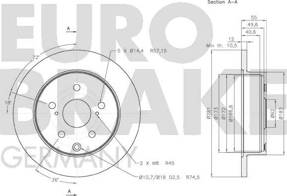 Eurobrake 58152045114 - Тормозной диск autospares.lv