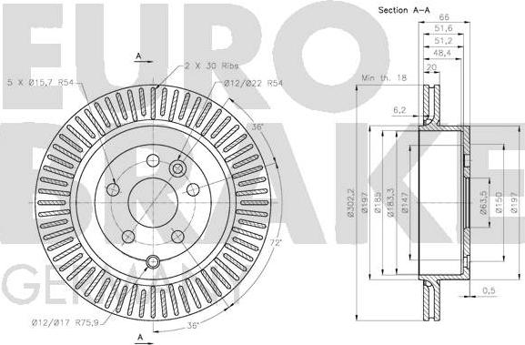 Eurobrake 5815204033 - Тормозной диск autospares.lv