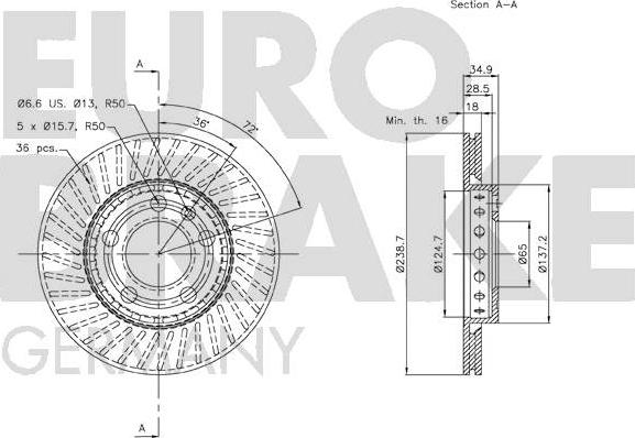 Eurobrake 58152047101 - Тормозной диск autospares.lv