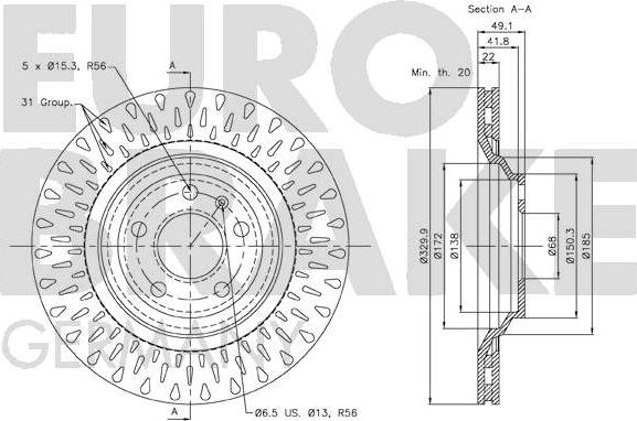 Eurobrake 58152047110 - Тормозной диск autospares.lv