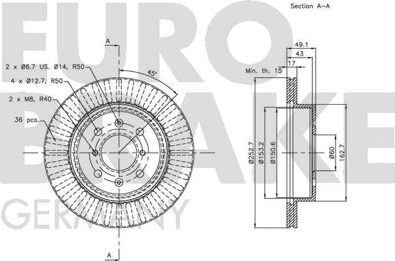 Eurobrake 5815205213 - Тормозной диск autospares.lv