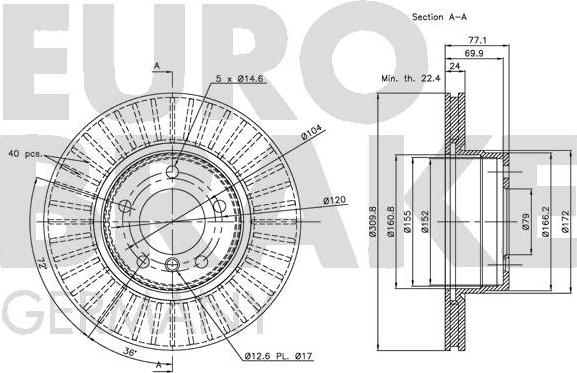 Eurobrake 5815201553 - Тормозной диск autospares.lv