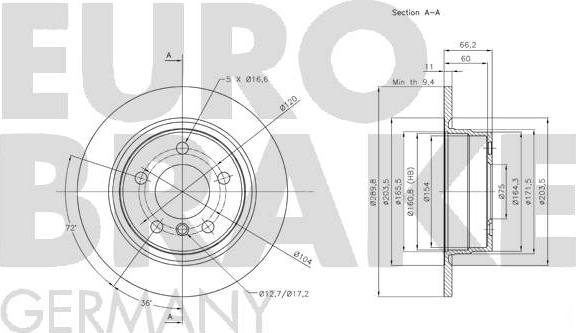 Eurobrake 58152015102 - Тормозной диск autospares.lv