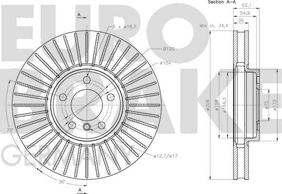 Eurobrake 5815201584 - Тормозной диск autospares.lv